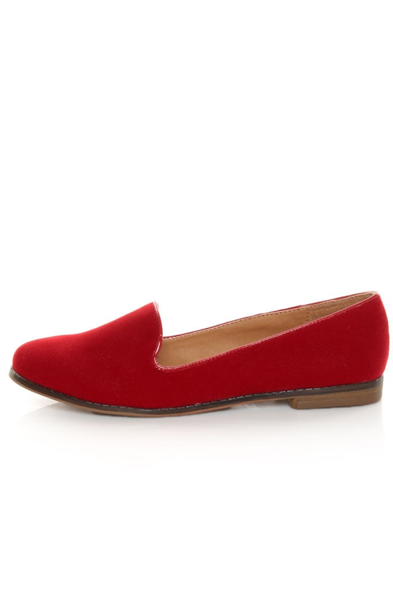 Qupid Strip 27 Red Velvet Loafer Flats - $26.00 - Lulus