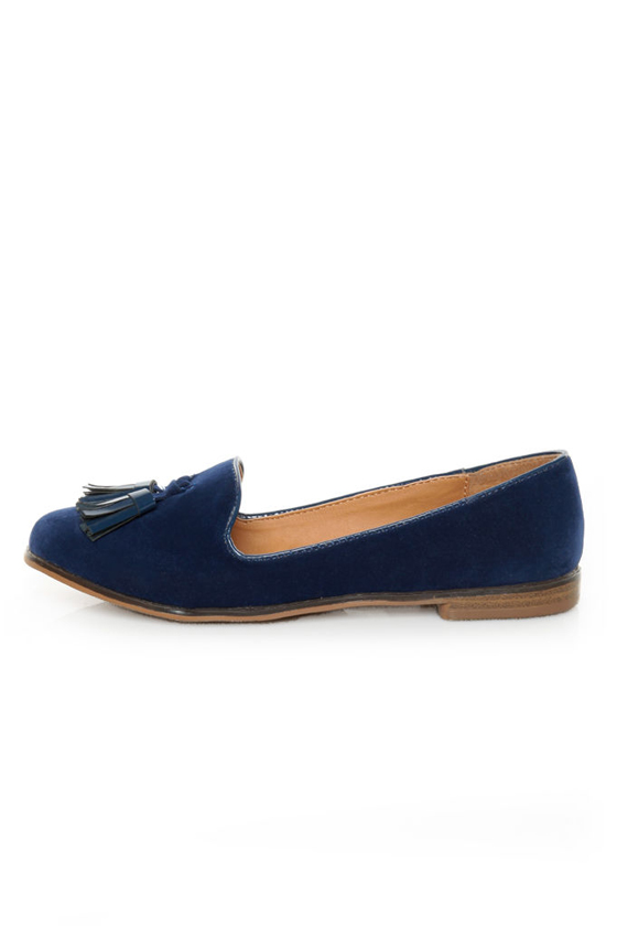 Qupid Strip 40 Blue Velvet Tassel Smoking Slipper Flats