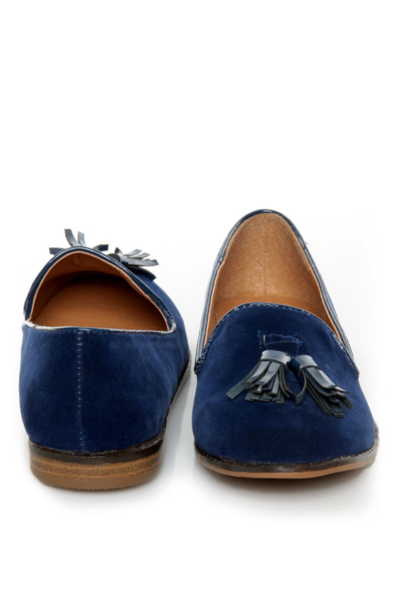 Qupid Strip 40 Blue Velvet Tassel Smoking Slipper Flats
