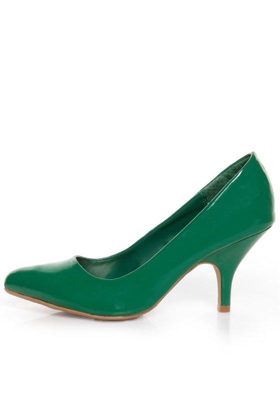 Qupid Tanya 01 Green Patent Kitten Pumps