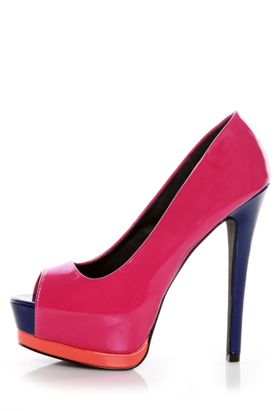 fuchsia block heels