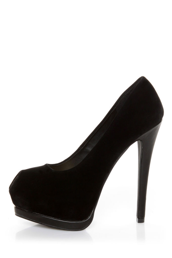 Qupid Tatum 44 Black Keyhole Peep Toe Platform Pumps
