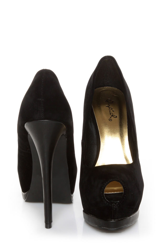 Qupid Tatum 44 Black Keyhole Peep Toe Platform Pumps