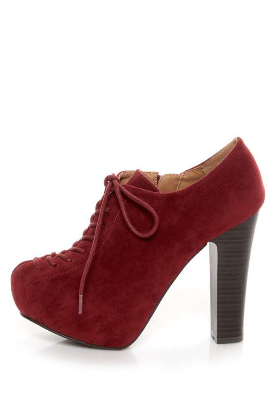 Qupid Theron 03 Garnet Suede Lace-Up Ankle Booties