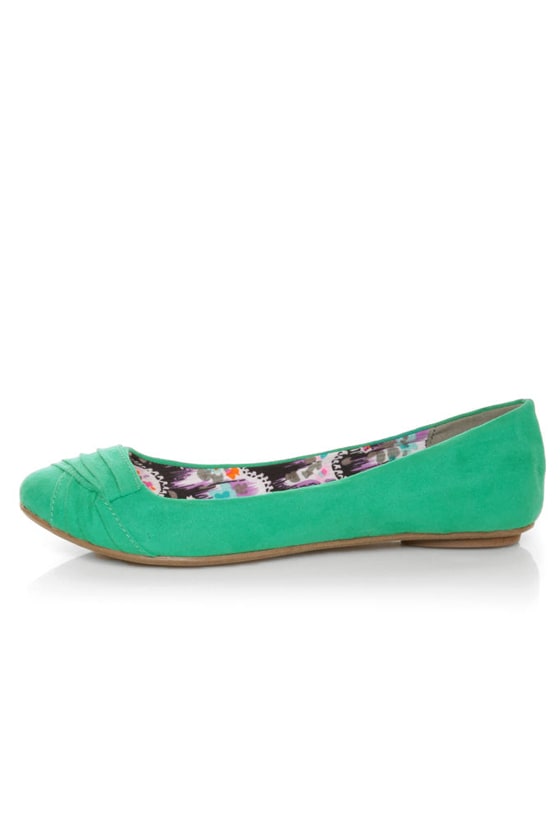 Qupid Thesis 147 Sea Green Suede Ruched Ballet Flats - $25.00 - Lulus