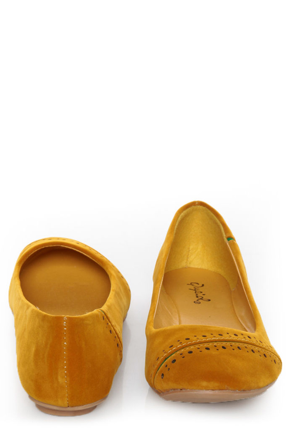 Qupid Thesis 173 Mustard Angora Perforated Ballet Flats