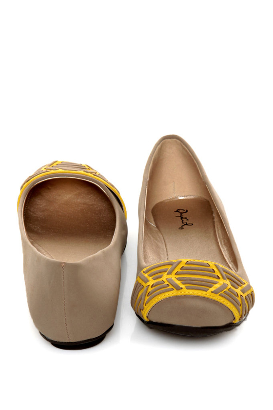 Qupid Thesis 193 Taupe Nubuck Two Tone Toe Band Ballet Flats
