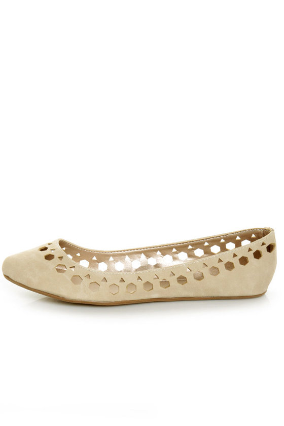 Qupid Tipsy 70 Ivory Cutout Ballet Flats