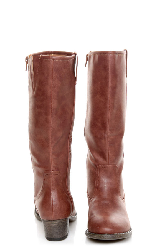 Qupid Trevor 02 Cognac Brown Classic Knee High Riding Boots