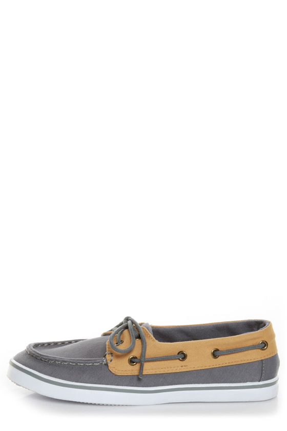 Qupid Trivia 14 Grey Twill Color Block Boat Shoes