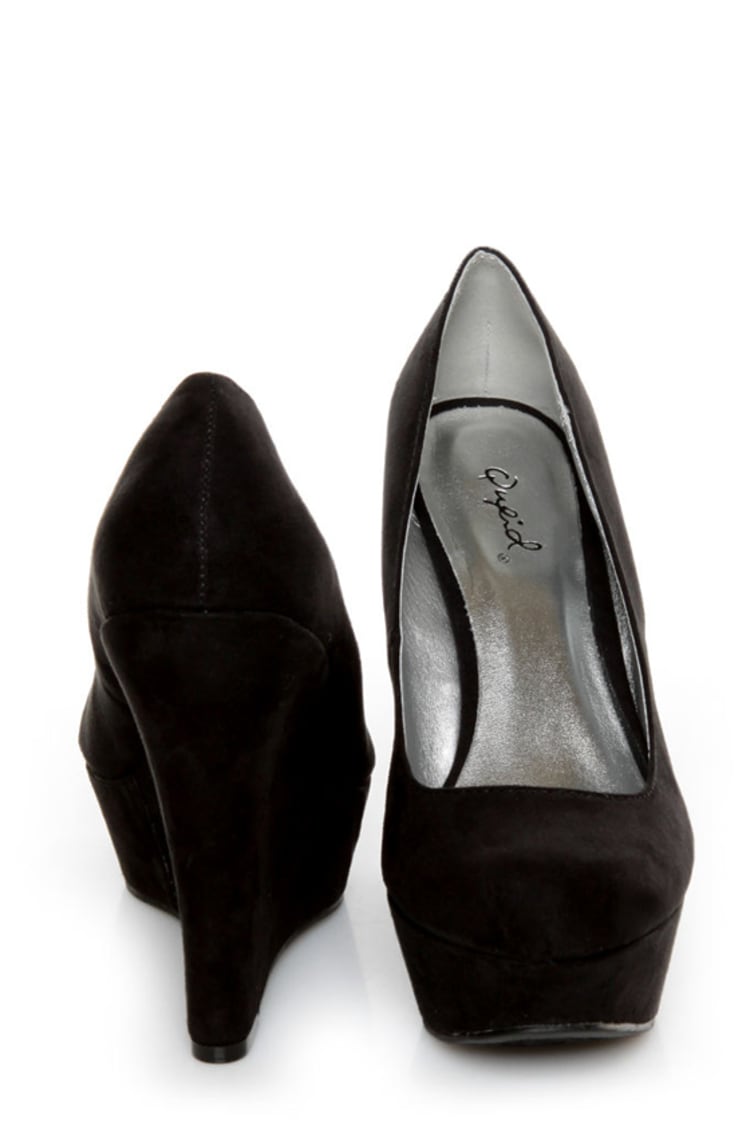 Qupid Worthy 01X Black Suede Platform Wedges - $32.00 - Lulus