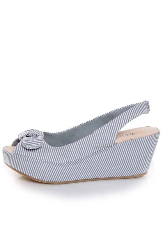 unRestricted Anchor Blue Striped Fabric Platform Wedges