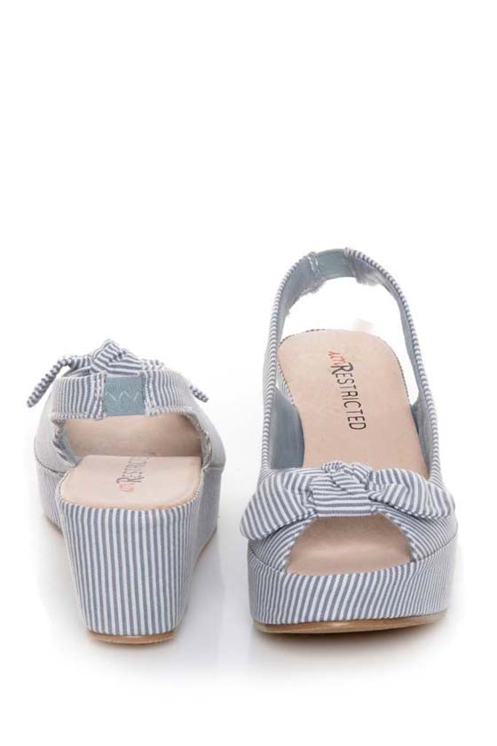 unRestricted Anchor Blue Striped Fabric Platform Wedges