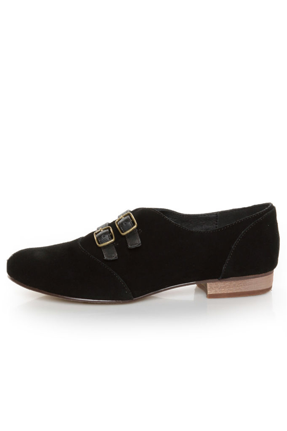 Restricted Brooke Black Suede Belted Oxford Flats