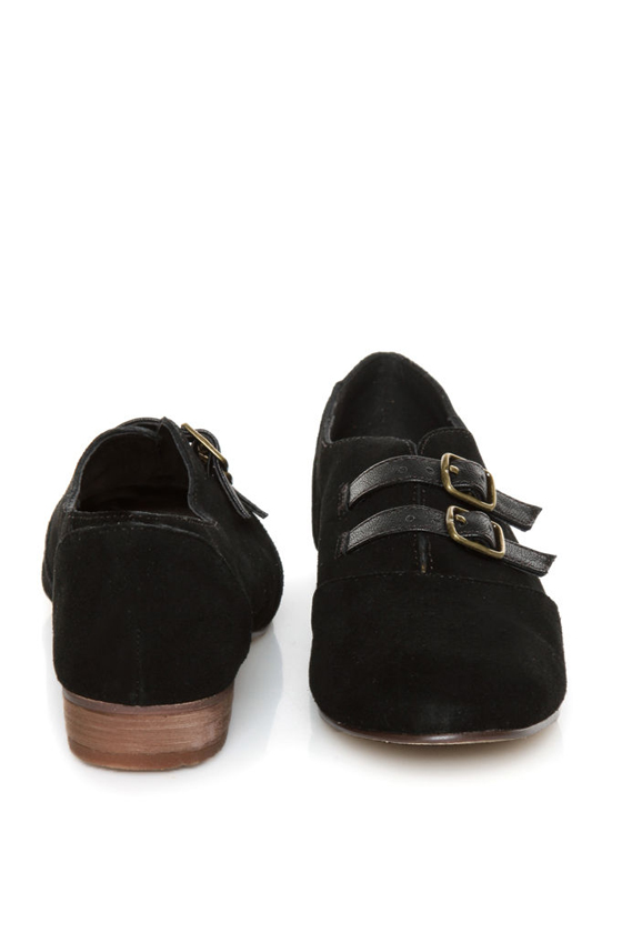 Restricted Brooke Black Suede Belted Oxford Flats
