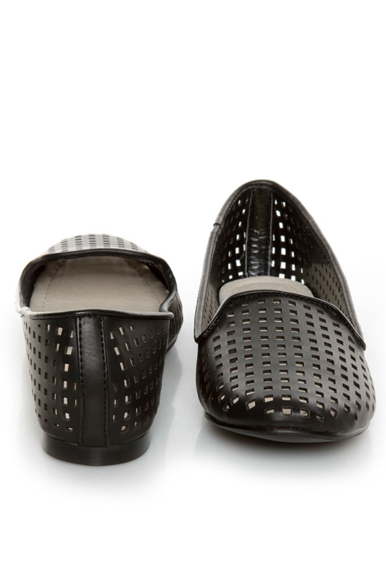 Restricted Gloria Black Laser Cut Smoking Slipper Flats