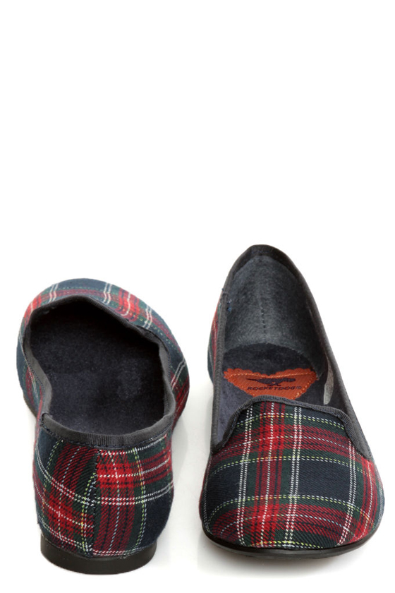 Rocket Dog Morrison Navy Mini Tart Plaid Smoking Slipper Flats