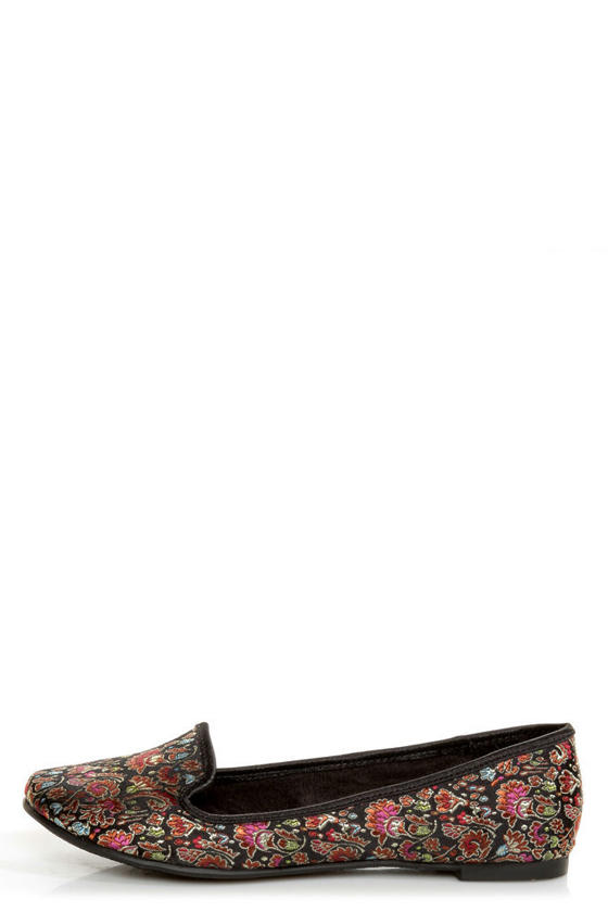 Rocket Dog Morrison Black Opera Brocade Smoking Slipper Flats