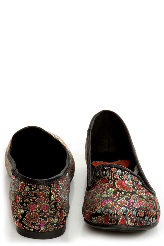 Rocket Dog Morrison Black Opera Brocade Smoking Slipper Flats