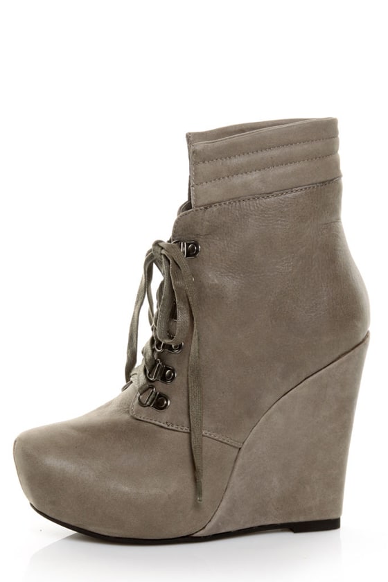 Restricted Opera Taupe Lace-Up Hiking Wedge Booties - $105.00