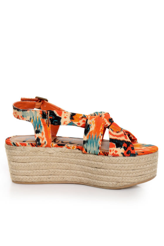 Rebels Osaka Orange Multi Print Knotty Platform Sandals - $65.00