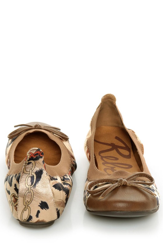 Rebels Pandora Tan Scarf Print Cap-Toe Ballet Flats
