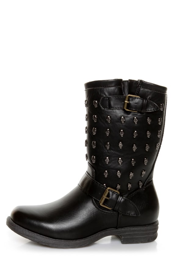 black mid calf motorcycle boots