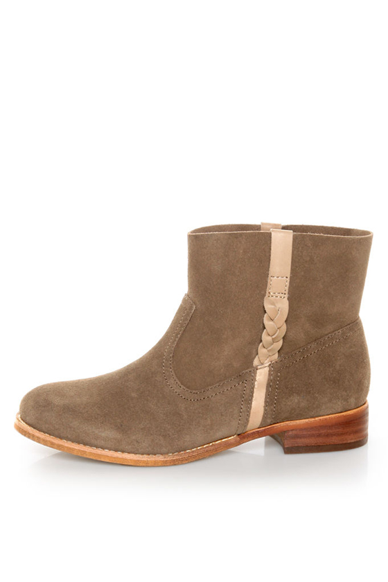 Report Rudy Taupe Suede Side Braid Ankle Boots