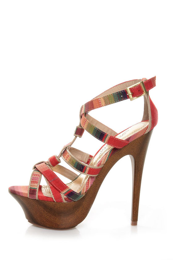 Society 86 Infamous 11 Natural Stripe Strappy T Strap Pumps