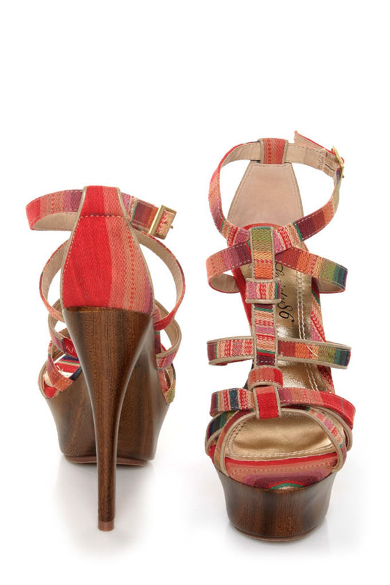 Society 86 Infamous 11 Natural Stripe Strappy T Strap Pumps