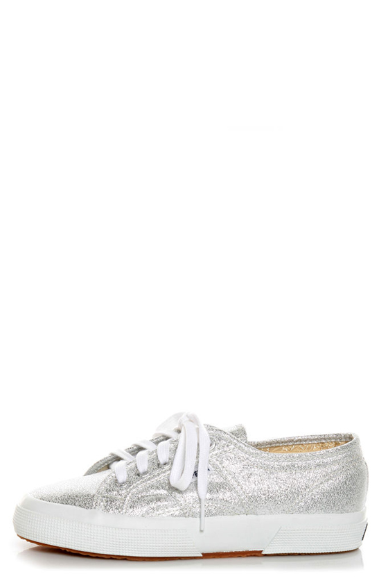 Superga 2750 Lamew Silver Lamé Lace-Up Sneakers