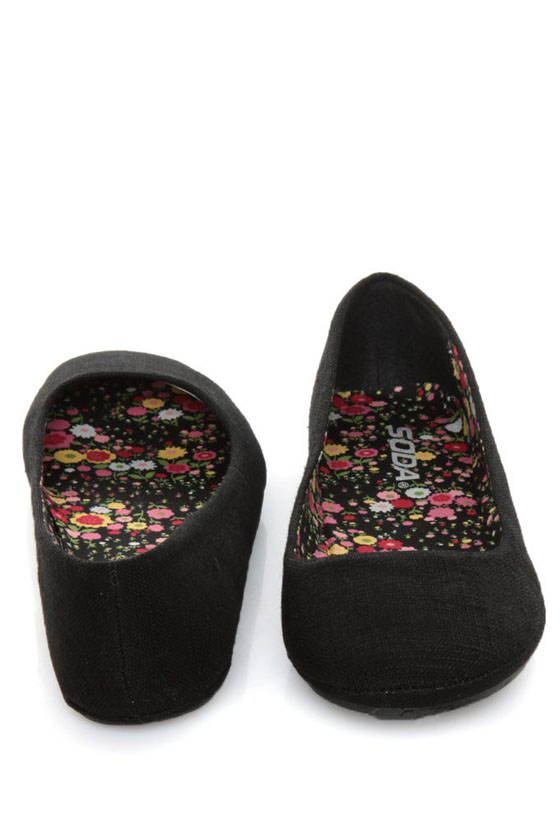 Soda Afar Black Linen Ballet Flats