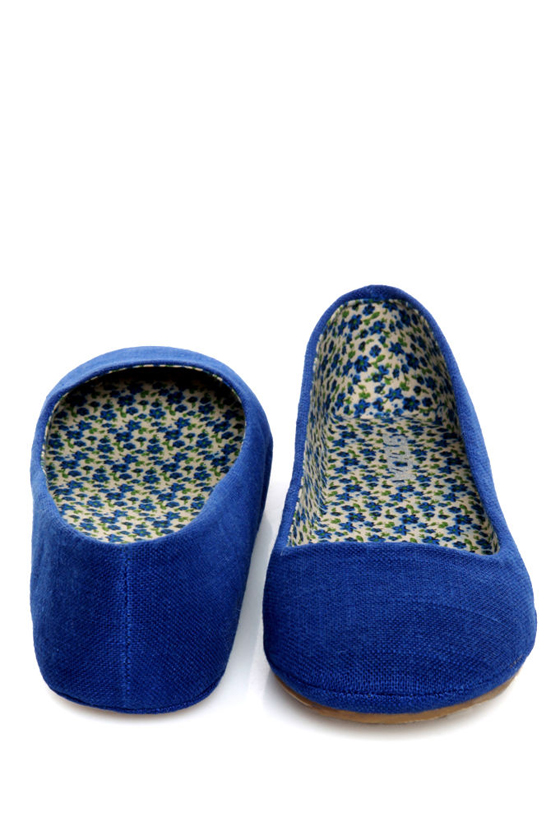Soda Afar Royal Blue Linen Ballet Flats