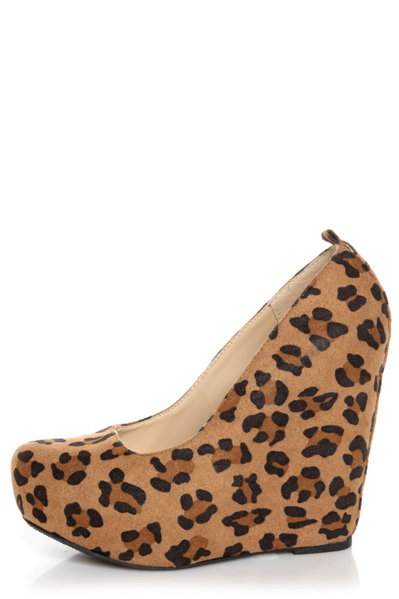 Soda Alfa Tan Leopard Print Platform Wedges