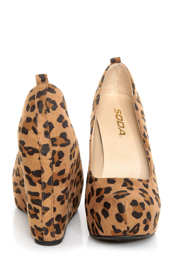 Soda Alfa Tan Leopard Print Platform Wedges