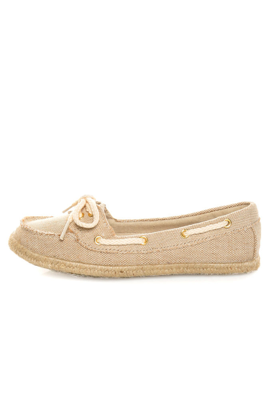 Soda Beside Light Beige Linen Deck Shoe Flats