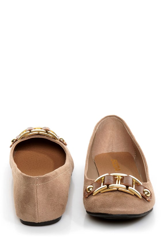 Soda Besty Light Taupe Charming Chain Ballet Flats