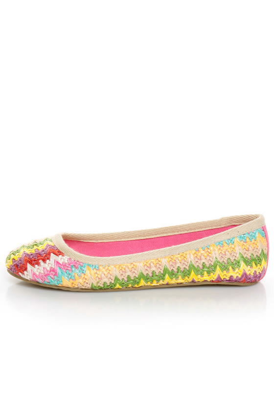 Soda Entree Fuchsia Multi Raffia Rainbow Woven Ballet Flats - $20.00 - Lulus