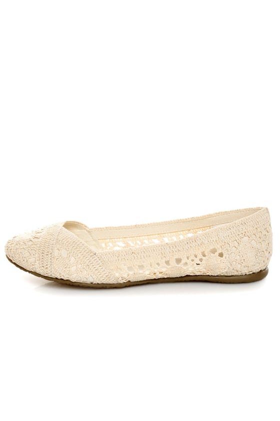 Soda Faddy Beige Crocheted Ballet Flats - $22.00 - Lulus