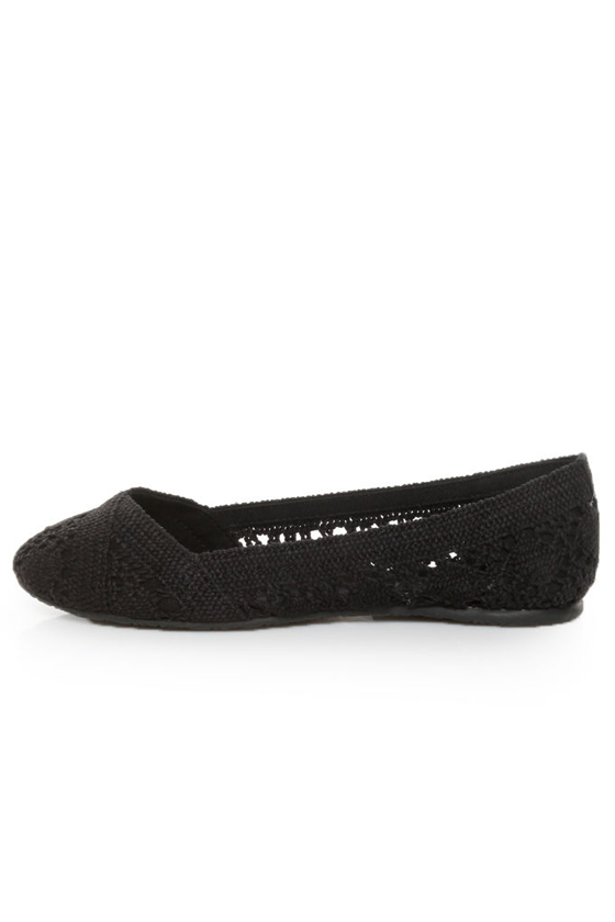 Soda Faddy Black Crocheted Ballet Flats