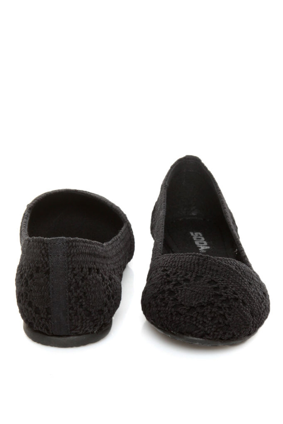 Soda Faddy Black Crocheted Ballet Flats