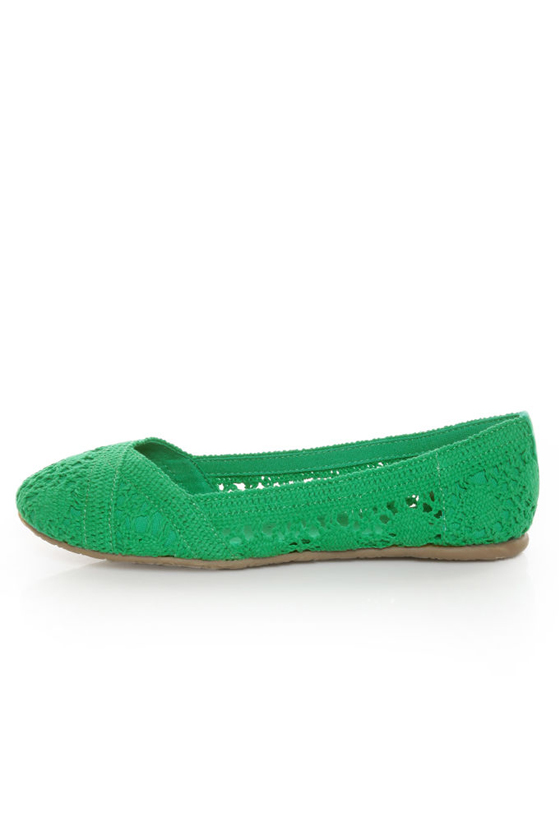 Soda Faddy Green Crocheted Ballet Flats