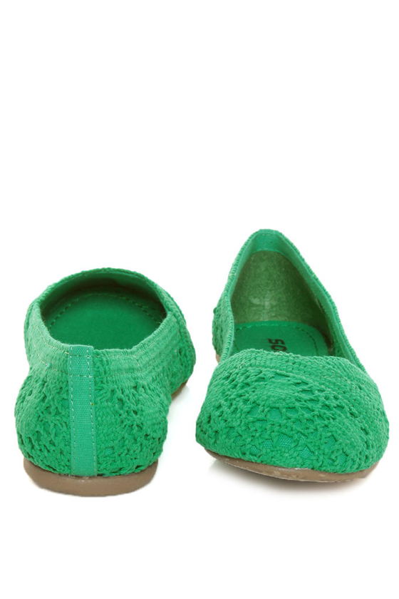 Soda Faddy Green Crocheted Ballet Flats