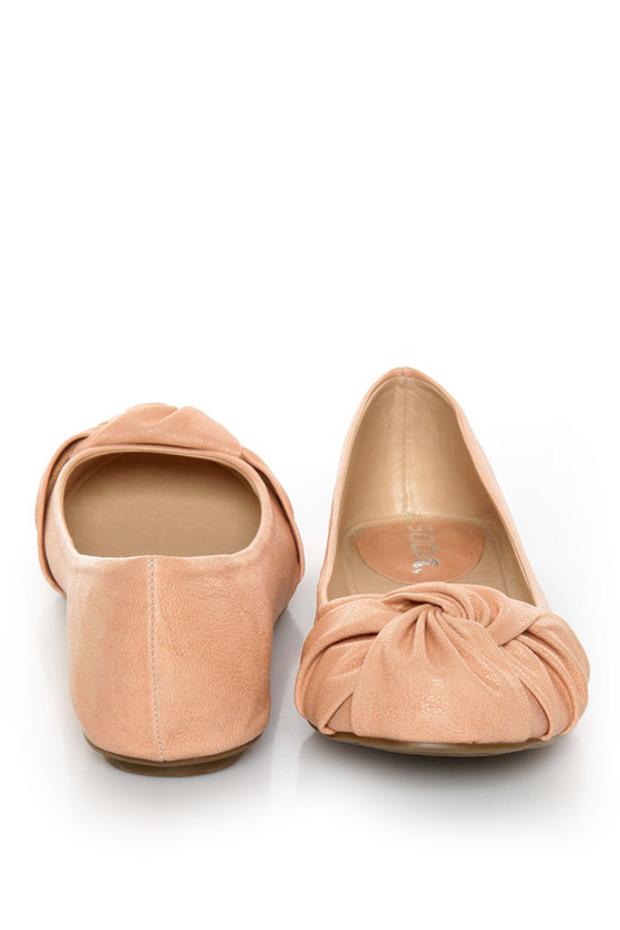 Soda Pozo Pink Ruched and Knotted Ballet Flats