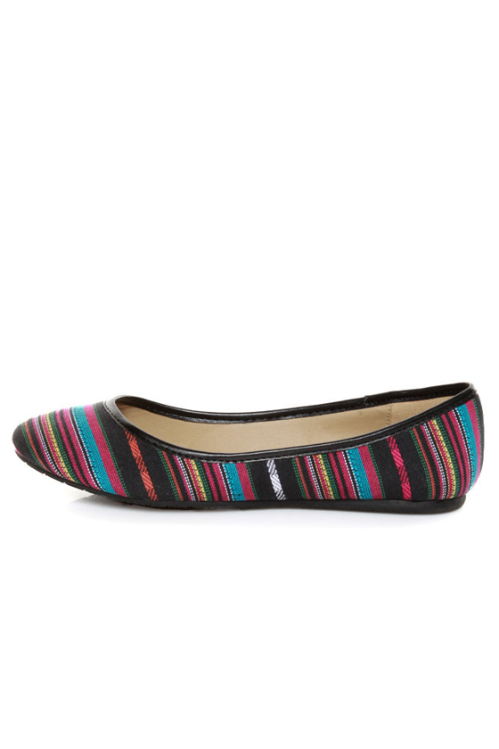 Soda Scout Black Multi Stripe Guatemala Print Ballet Flats