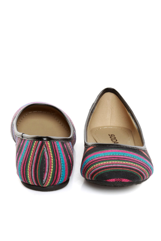 Soda Scout Black Multi Stripe Guatemala Print Ballet Flats