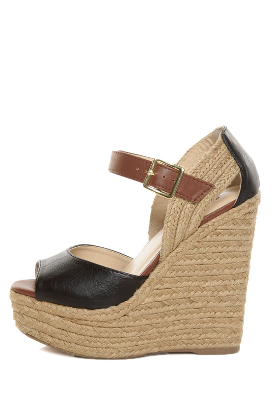 Soda Terani Black Multi Platform Espadrille Wedges