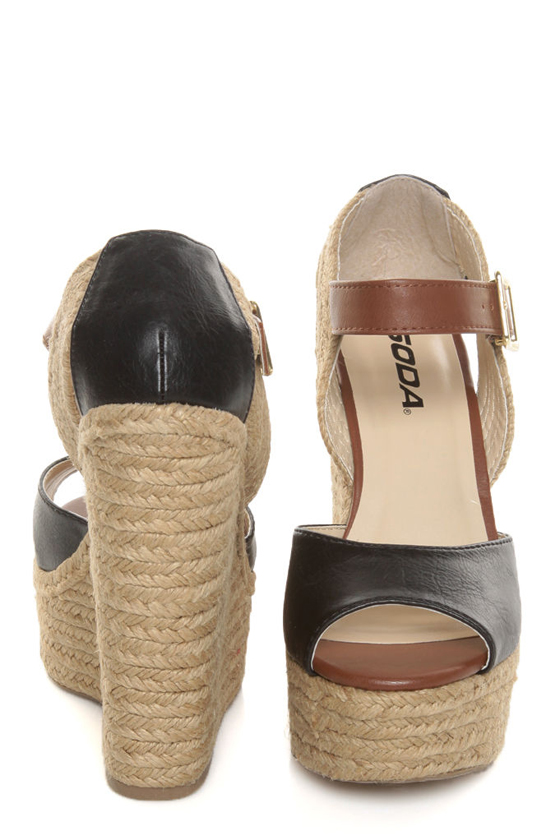 Soda Terani Black Multi Platform Espadrille Wedges