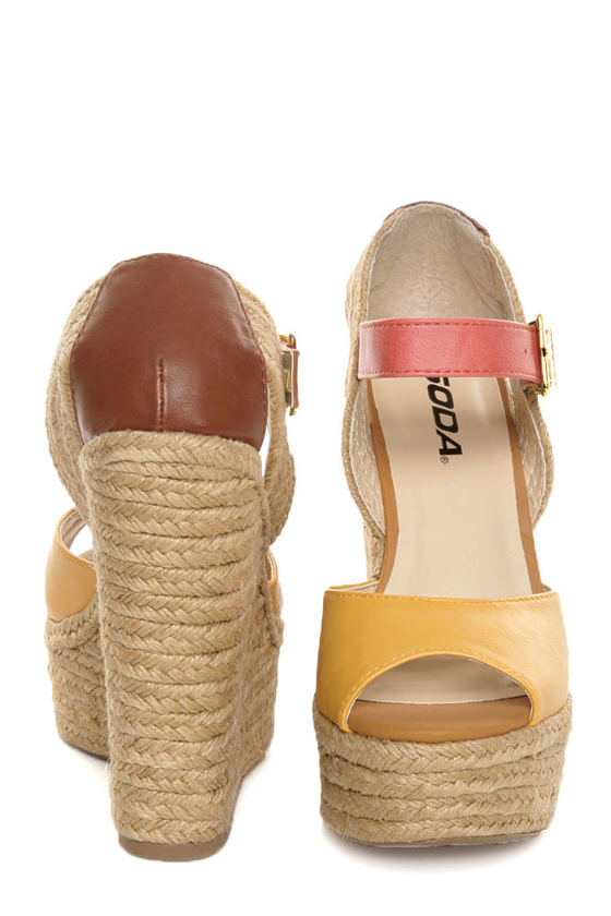 Soda Terani Mustard Multi Color Block Platform Espadrille Wedges