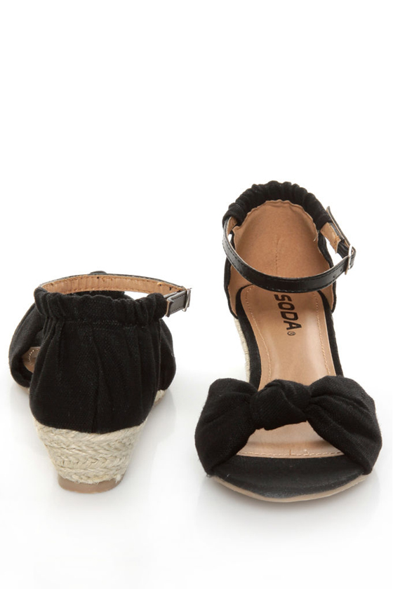 Soda Zaria Black Linen Espadrille Sliver Wedges